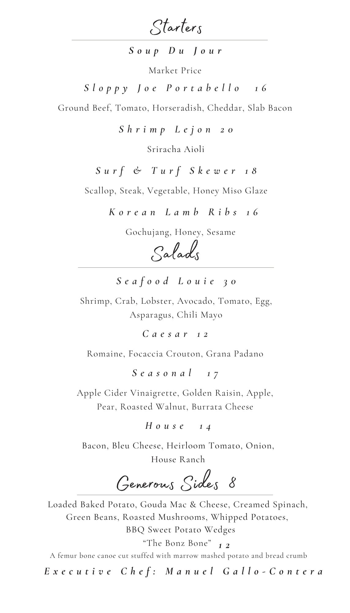 Bonz Winter Menu Page 1