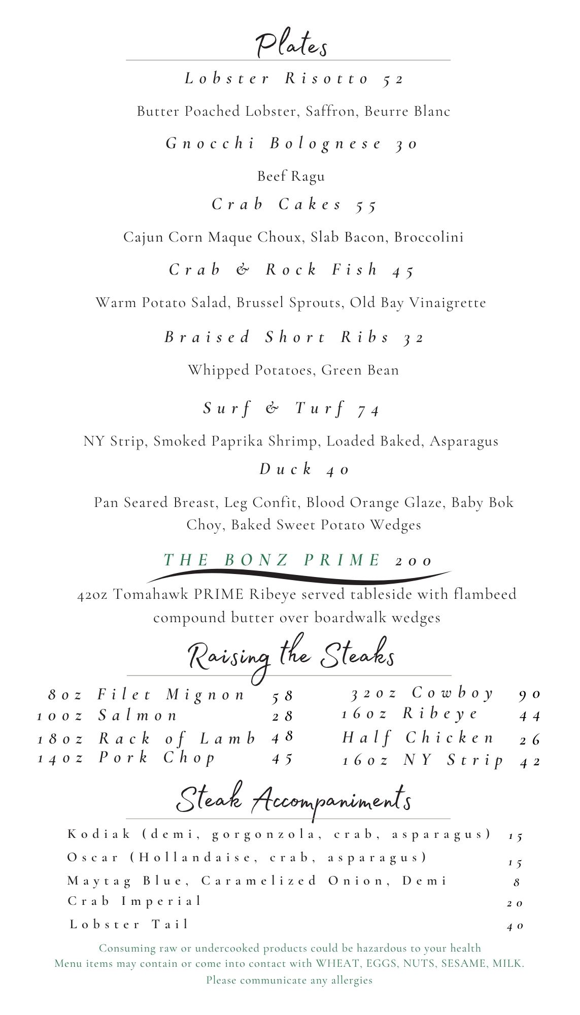 Bonz Winter Menu Page 2