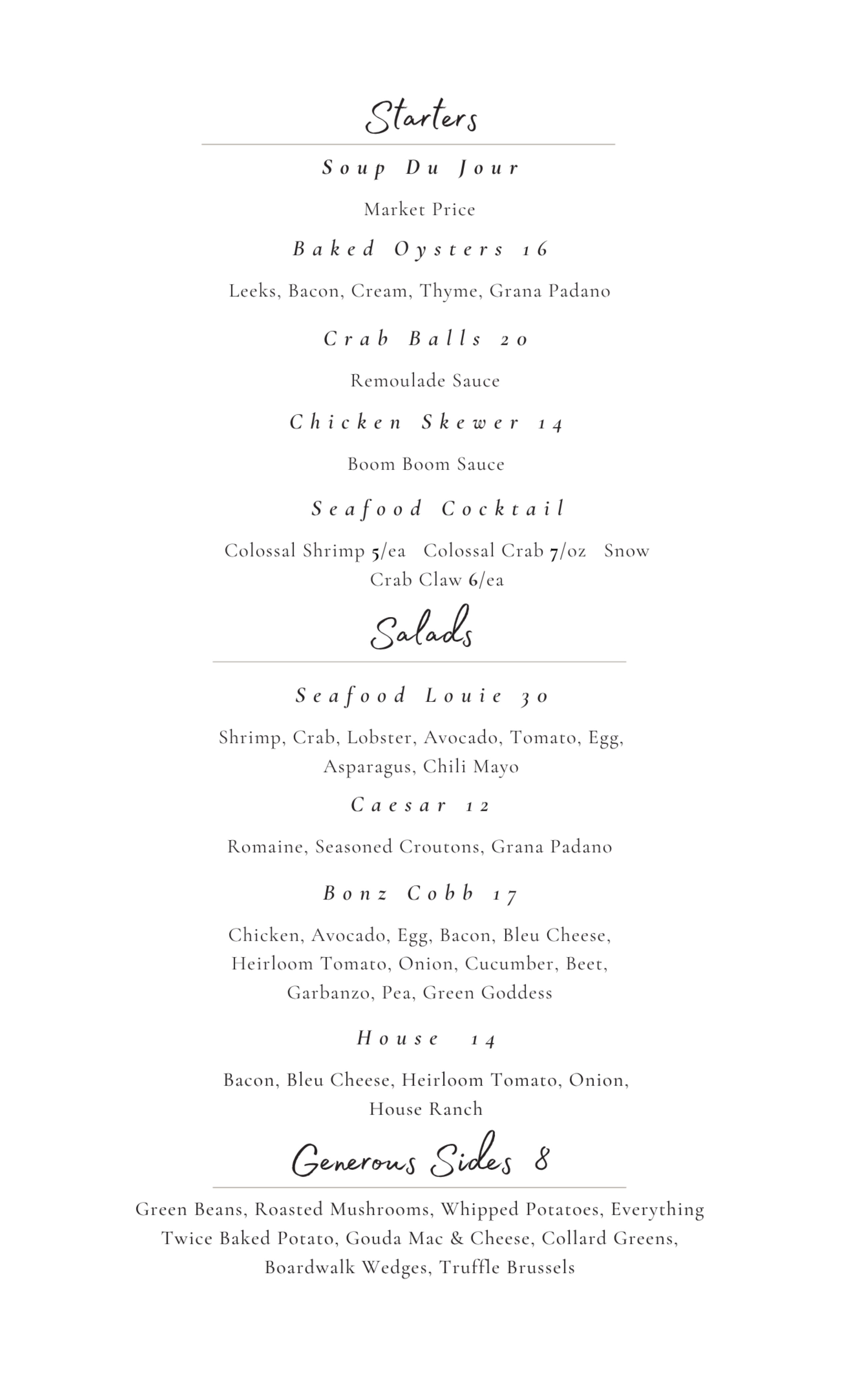 BONZ Menu Page 1